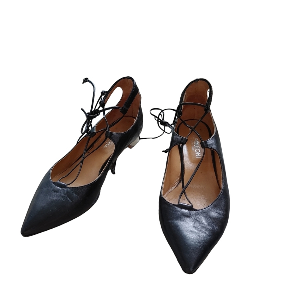 Napoleoni Black Leather lace up flats